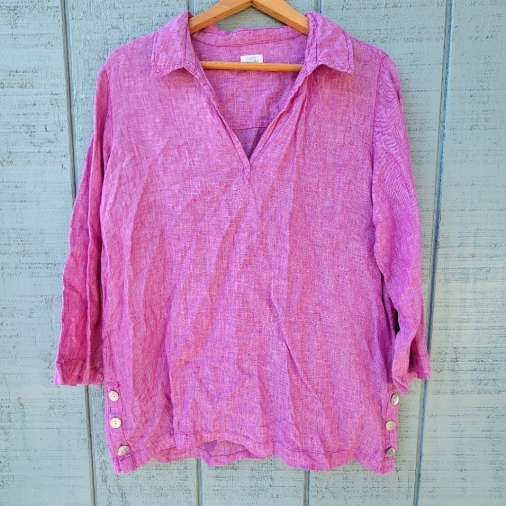Sigrid Olsen Pink Linen Tunic MOP Button Accent size L/XL